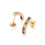 2ct Drop Earrings Princess Green Emerald Ruby Vertical Bar 14k YellowGold Finish