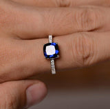 1.2ct Cushion Cut Blue Sapphire Engagement Ring 14k White Gold Finish Solitaire