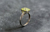 1.5ct Engagement Ring Radiant Cut Green Peridot Solitaire 14k White Gold Finish