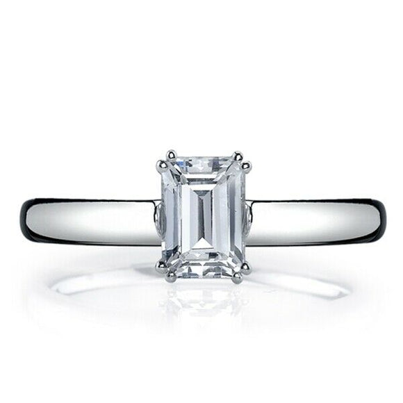 1ct Emerald Cut Diamond Engagement Ring Dual Prong Solitaire 14k White Gold Over