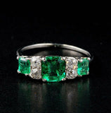 4Ct Asscher Green Emerald Vintage Art Deco Engagement Ring 14K White Gold Over