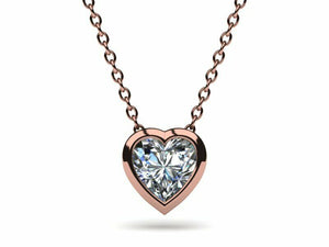 1ct Diamond Pendant with Chain Heart Cut Bezel Set Solitaire 14k Rose Gold Over