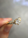 Cluster Solitaire Engagement Ring 1.3ct Round Cut Diamond 14k Yellow Gold Finish