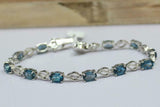 5ct Oval Cut London Blue Topaz Leaf Design Bracelet 14K White Gold Finish