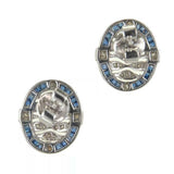 2ct Round Cut Diamond Blue Sapphire Halo Stud Earrings 14k White Gold Finish