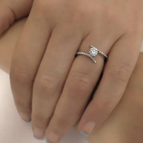 1.5ct Round Cut Diamond Solitaire ByPass Engagement Ring 14k White Gold Finish