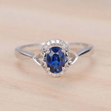 1.2ct Oval Cut Blue Sapphire Engagement Ring Stylish Halo 14k White Gold Finish