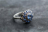 2.8ct Engagement Ring Round Cut Blue Sapphire Vintage Halo 14k White Gold Finish