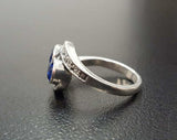 2ct Engagement Ring Round Cut Blue Sapphire Two Stone Swirl 14k WhiteGold Finish