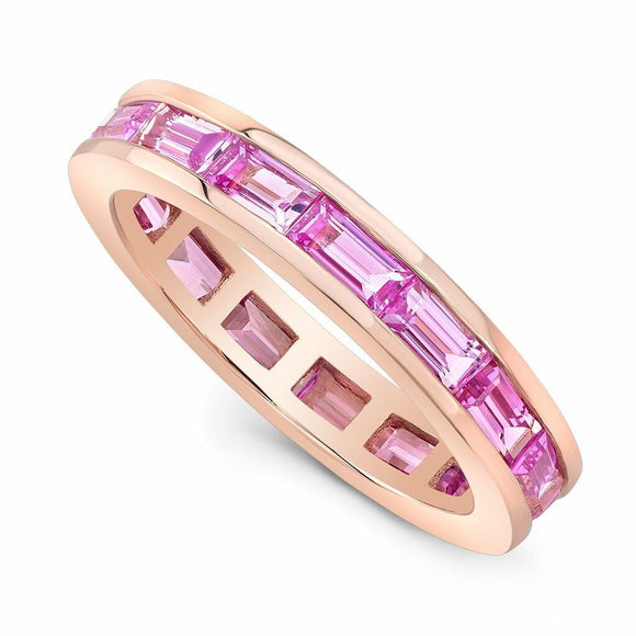 4Ct Baguette Cut Pink Sapphire Full Eternity Wedding Band 14K Rose Gold Finish