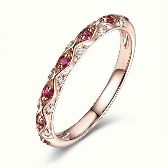 1.5ct Round Cut Pink Ruby Wedding Band Vintage Stackable 14k Rose Gold Finish