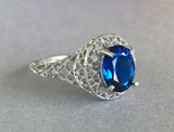 2ct Oval Cut Blue Sapphire Antique Vintage Engagement Ring 14k White Gold Finish