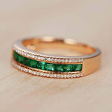 2ct Princess Green Emerald Wedding Band 3 Row Half Eternity 14k Rose Gold Finish