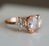 4.2ct Oval Cut Morganite Solitaire with Flower Accent Ring 14k Rose Gold Finish