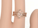 3ct Marquise Cut Peach Morganite Trio Set Engagement Ring 14k Rose Gold Finish