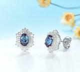 3ct Stud Earrings Oval Cut London Blue Topaz Cocktail  14k White Gold Finish