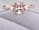 3Ct Oval Cut Peach Morganite Diamond Accent Engagement Ring 14K Rose Gold Finish