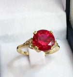 1.5ct Engagement Ring Round Cut Ruby Round Diamond Petite 14k Yellow Gold Finish