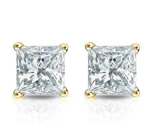 4 Prong Stud Earrings 0.74ct Princess Cut VVS1D Diamond 14k Yellow Gold Finish