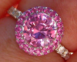 2.2ct Round Cut Pink Sapphire Double Halo Engagement Ring 14k White Gold Finish