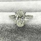 3Ct Oval Cut Diamond Solitaire Engagement Ring 14K White Gold Over Round Accents