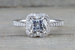 Halo Solitaire Engagement Ring 1.4ct Cushion Cut Diamond 14k White Gold Finish