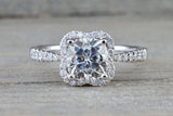 Halo Solitaire Engagement Ring 1.4ct Cushion Cut Diamond 14k White Gold Finish