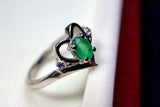 1ct Engagement Ring Oval Green Emerald Bypass Style Heart 14k White Gold Finish