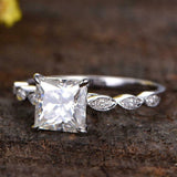 2ct Princess Cut Diamond Vintage Solitaire with Accents Ring 14k White Gold Over