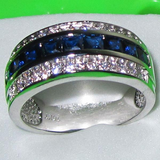 2Ct Princess Cut Blue Sapphire Half Eternity Wedding Band 18K White Gold Finish