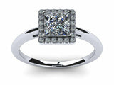 1.3ct Princess Diamond Accent Halo Solitaire Engagement Ring 14k White Gold Over