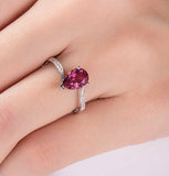 0.5ct Pear Cut Red Garnet Engagement Ring 14k White Gold Finish Fancy Bridal Set