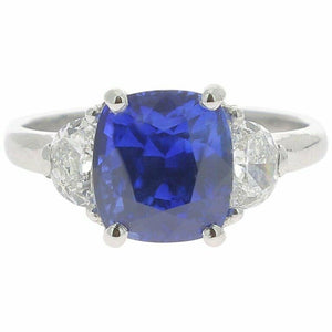 2.3ct Cushion Cut Blue Sapphire Engagement Ring Trilogy 14k White Gold Finish