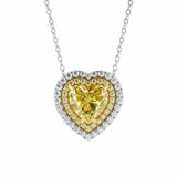 2ct Heart Cut Yellow Sapphire Double Halo Pendant with Chain 14k Dual Gold Over