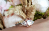 1.5ct Oval Peach Morganite Engagement Ring 14k White Gold Finish Trilogy Promise