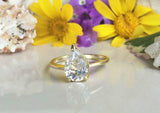 2ct Engagement Ring Pear Cut Diamond Solitaire Minimalist 14k Yellow Gold Finish