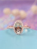 2.1ct Oval Cut Peach Morganite Halo Trendy Engagement Ring 14k Rose Gold Finish