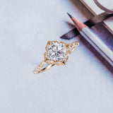 1.5ct Cushion Cut Diamond Engagement Ring Halo Milgrain 14k Yellow Gold Finish