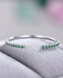 2Ct Round Cut Green Emerald Open Ended Wedding Band Ring 14K White Gold Finish