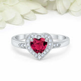 2ct Heart Cut Pink Ruby Engagement Ring Milgrain Halo 14k White Gold Finish