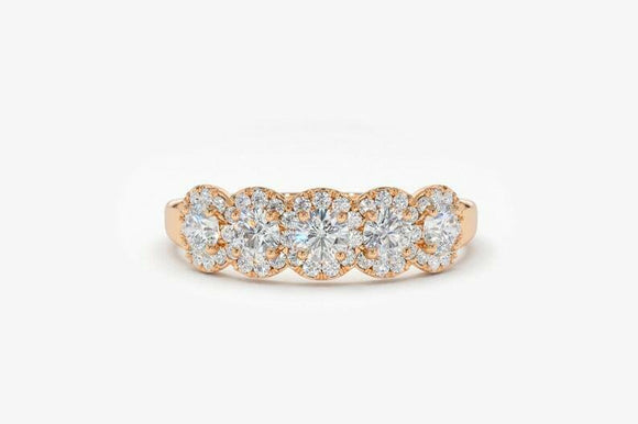 2.4ct Wedding Ring Band Round Cut Diamond Half Eternity Halo 14k RoseGold Finish