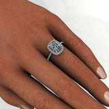 Double Halo Engagement Ring 2.4ct Cushion Cut VVS1 Diamond 14k White Gold Finish