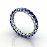 3.3ct Round Cut Blue Sapphire Wedding Band Iced Full Eternity 14k WhiteGold Over