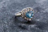 2.2ct Engagement Ring Heart Cut Blue Aquamarine Halo 14k White Gold Finish