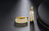 2ct Round Cut Diamond 3 Rows Vintage Women Hoop Earrings 14k Yellow Gold Finish