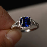 2ct Cushion Cut Blue Sapphire Engagement Ring 14k White Gold Finish Split Shank