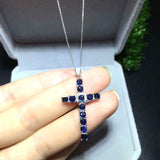 1.5ct Round Cut Blue Sapphire Pendant Christ Cross 14k WhiteGold Finish NO CHAIN