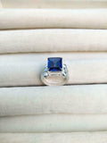 2.4ct Emerald Cut Blue Sapphire Heart Shank Solitaire Ring 14k White Gold Finish