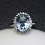 3ct Oval Cut Aquamarine Diamond Floral Halo Solitaire Ring 14k White Gold Finish