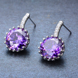 2ct Round Cut Purple Amethyst Fancy Stylish Drop Earrings 14k White Gold Finish